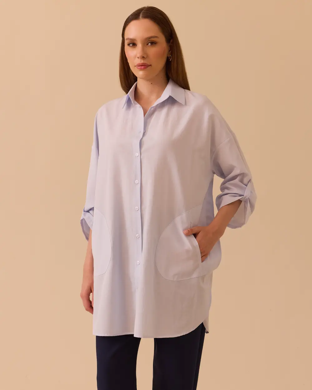 Oversize Katlanabilir Kollu Gömlek