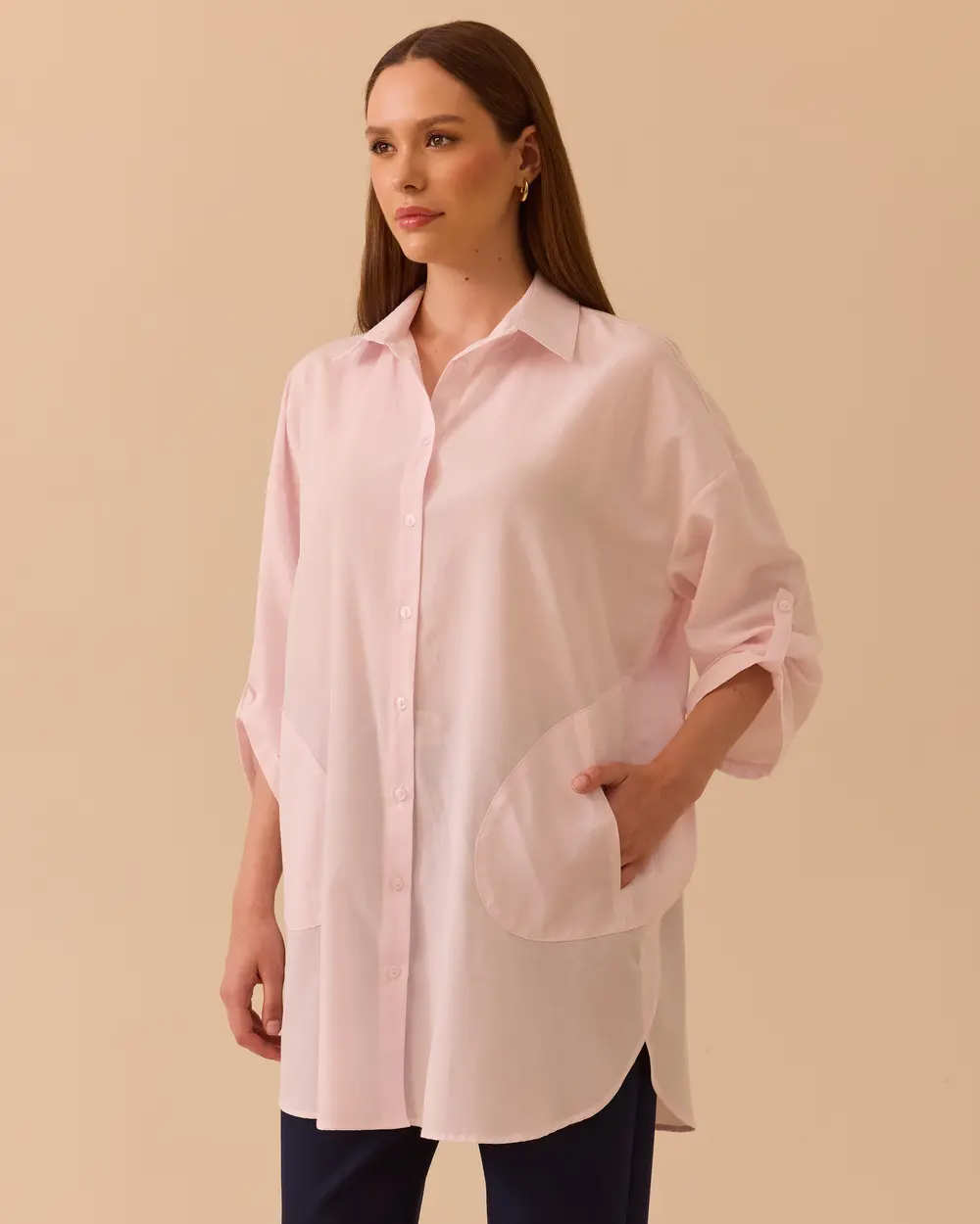 Oversize Katlanabilir Kollu Gömlek
