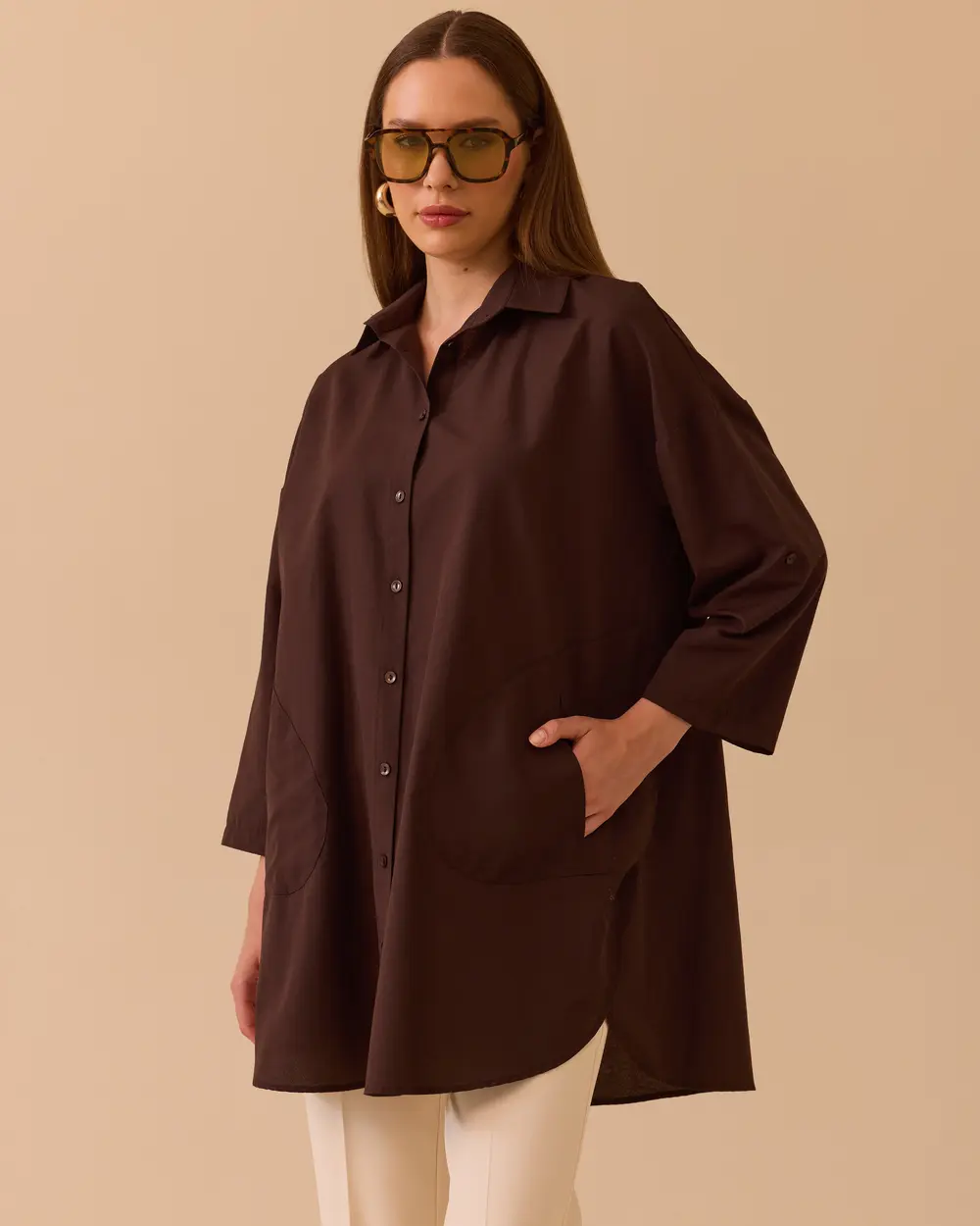 Oversize Katlanabilir Kollu Gömlek