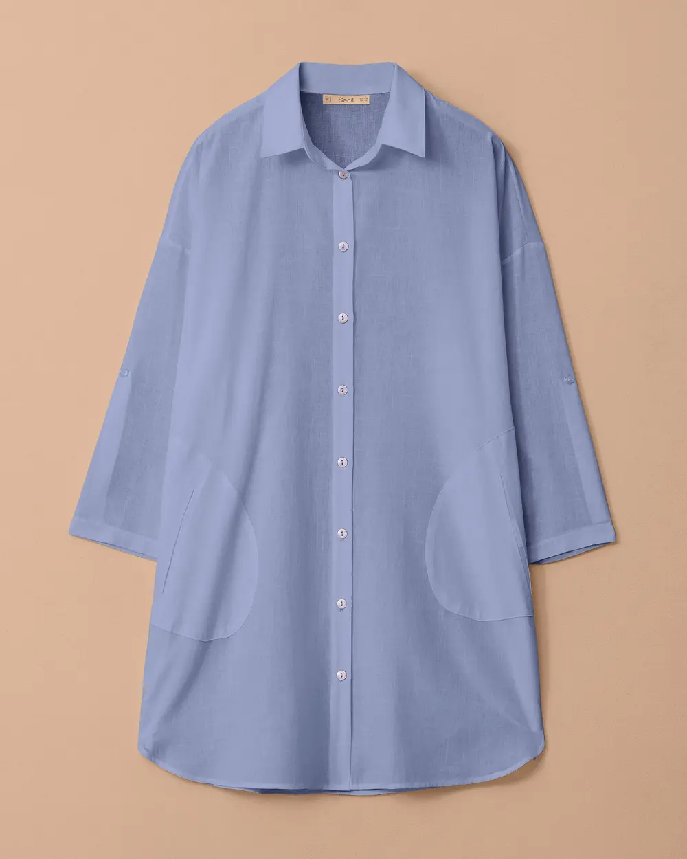 Oversize Rahat Kesim Keten Görünümlü Gömlek