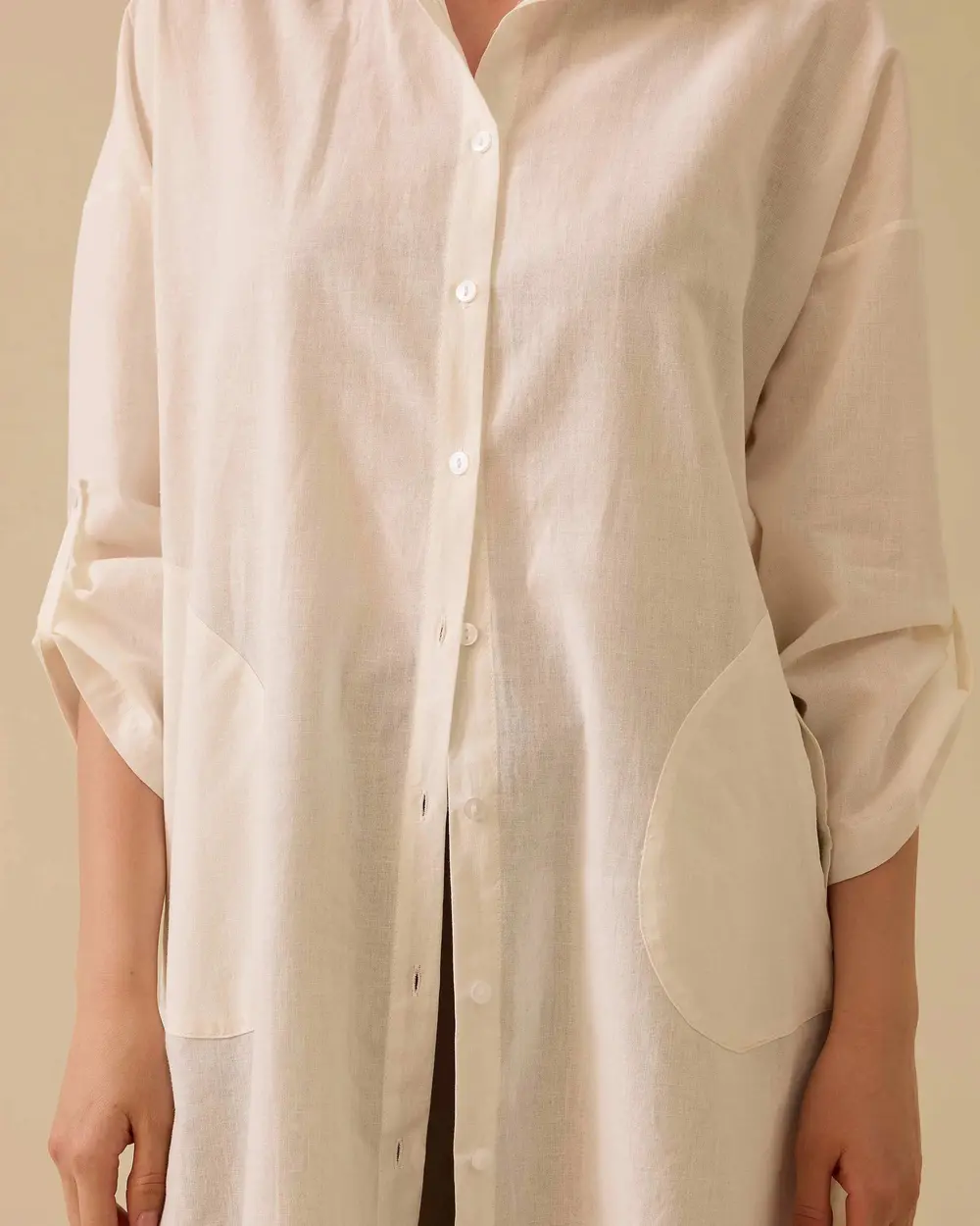 Oversize Rahat Kesim Keten Görünümlü Gömlek
