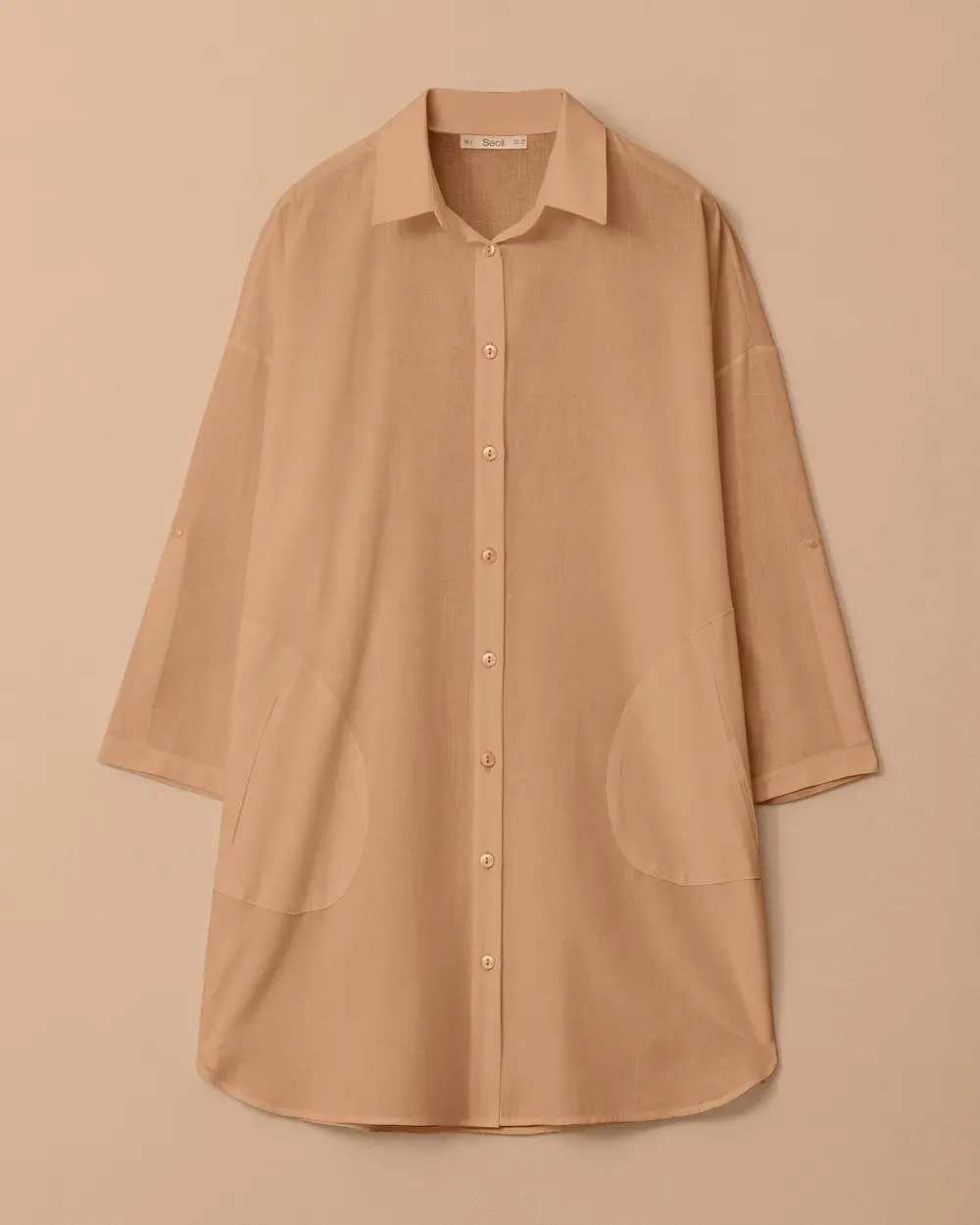 Oversize Rahat Kesim Keten Görünümlü Gömlek
