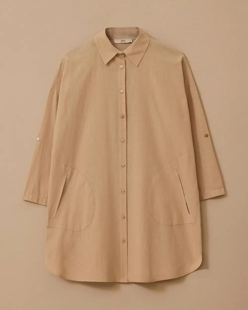 Oversize Rahat Kesim Keten Görünümlü Gömlek