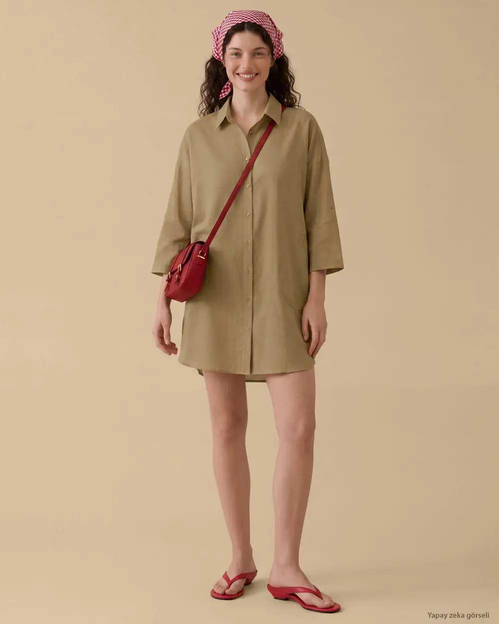 Oversize Rahat Kesim Keten Görünümlü Gömlek