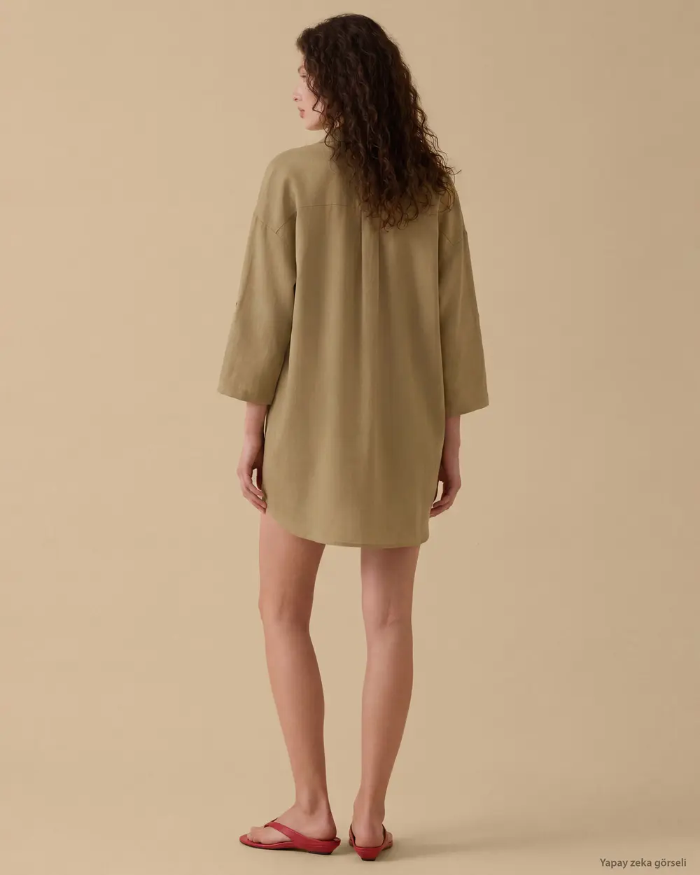 Oversize Rahat Kesim Keten Görünümlü Gömlek