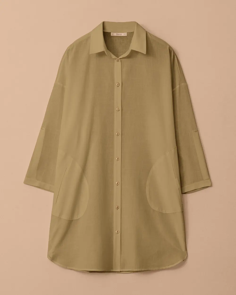 Oversize Rahat Kesim Keten Görünümlü Gömlek