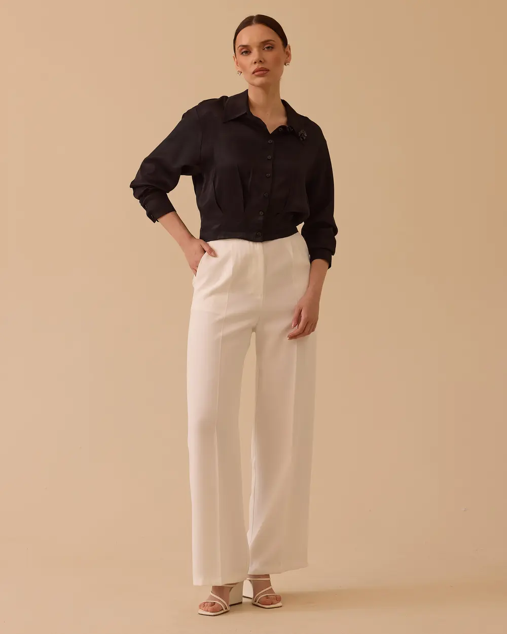 Pleated Detailed Accessorized Waist Length Shirt