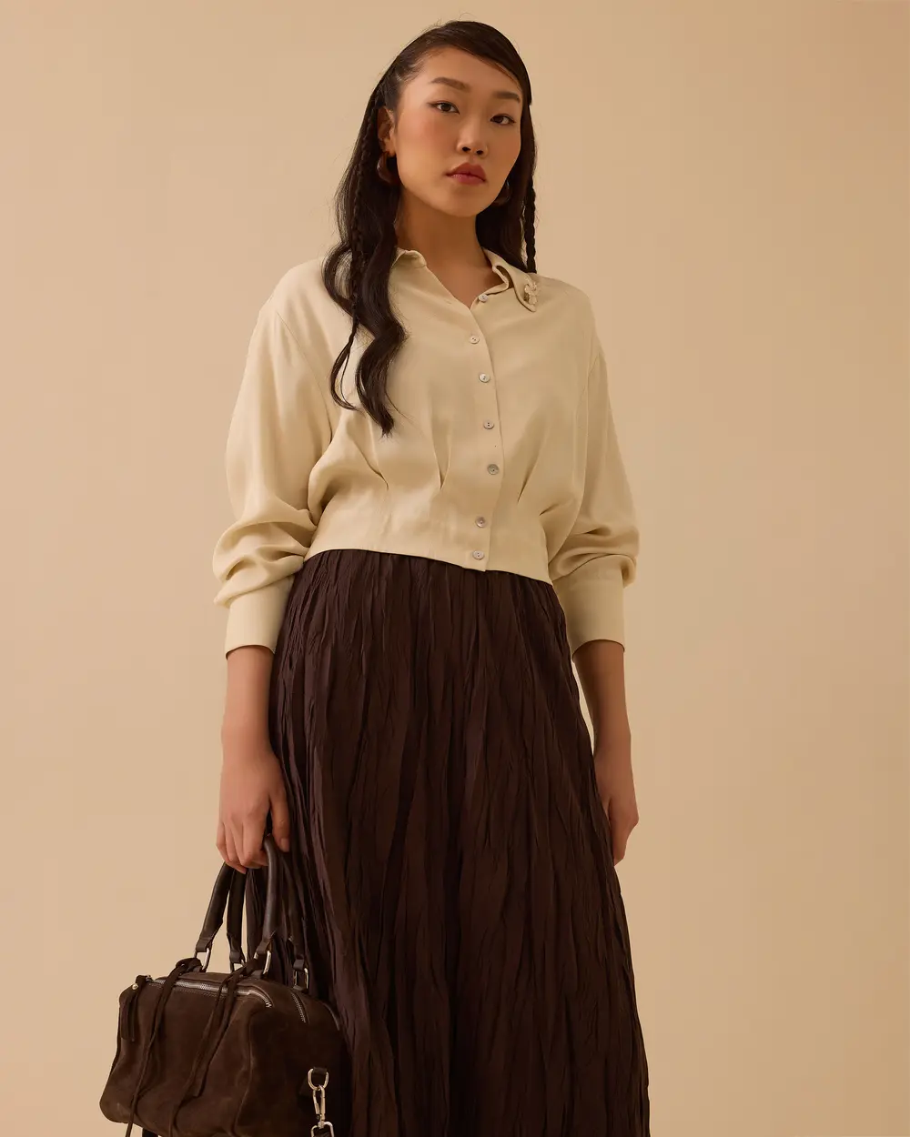 Pile Detaylı Aksesuarlı Bel Boy Gömlek