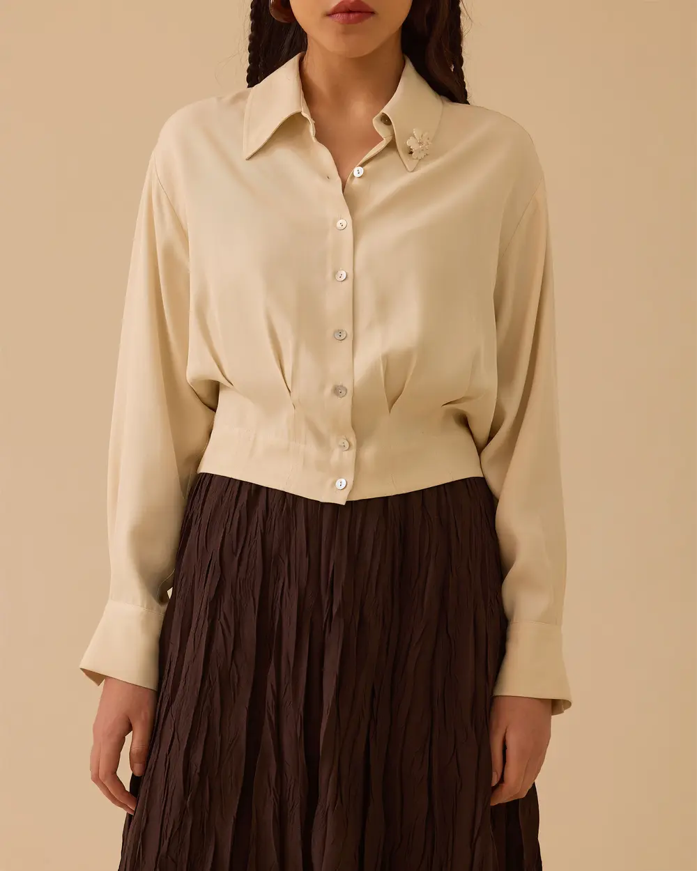 Pile Detaylı Aksesuarlı Bel Boy Gömlek