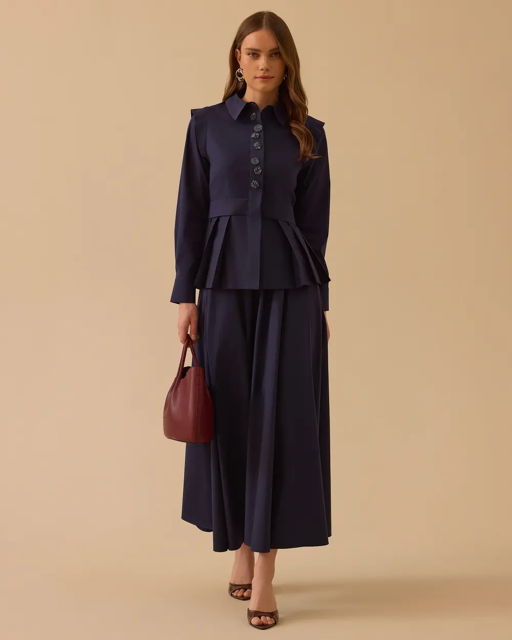 Button-Detail Pleated Shirt