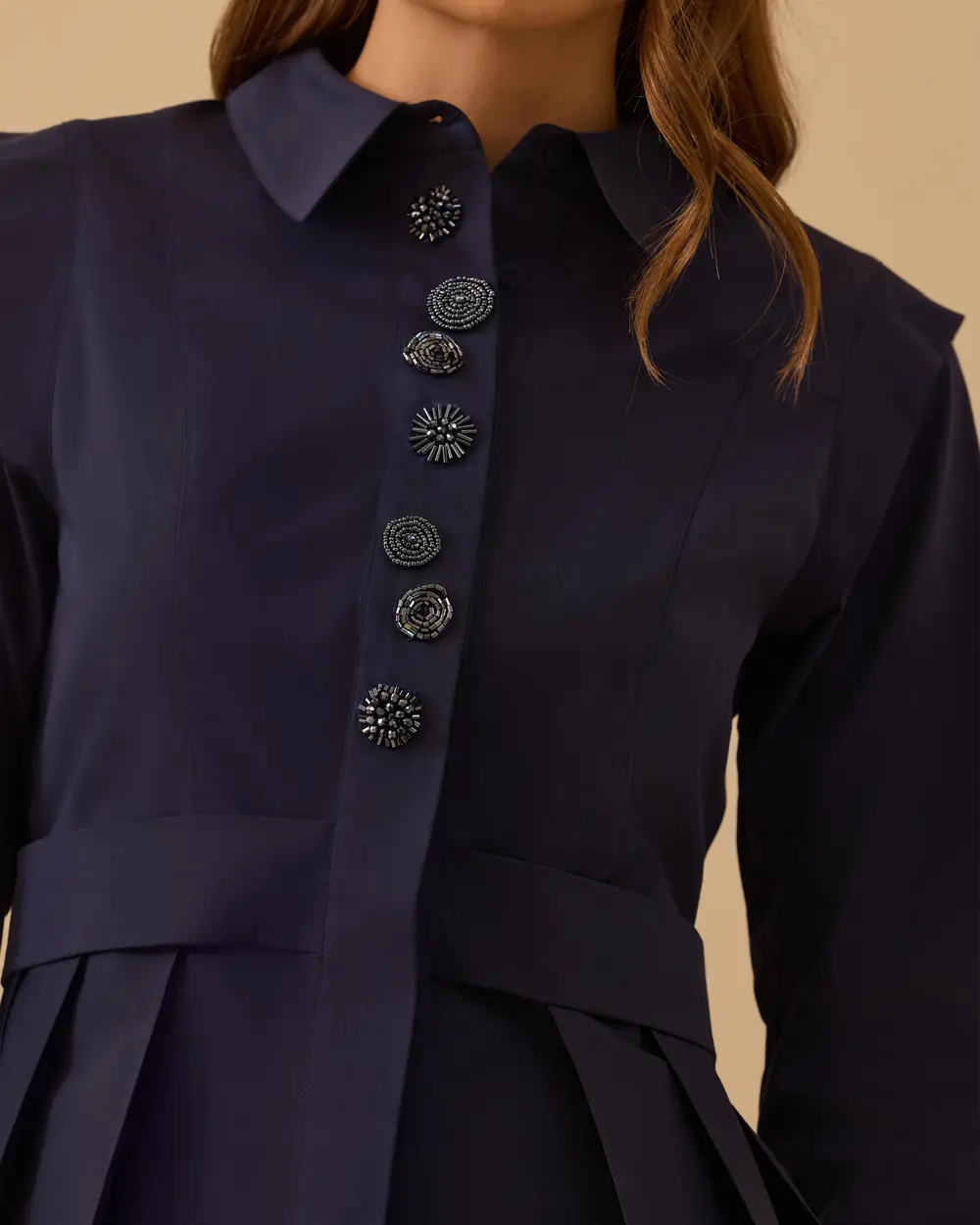 Button-Detail Pleated Shirt