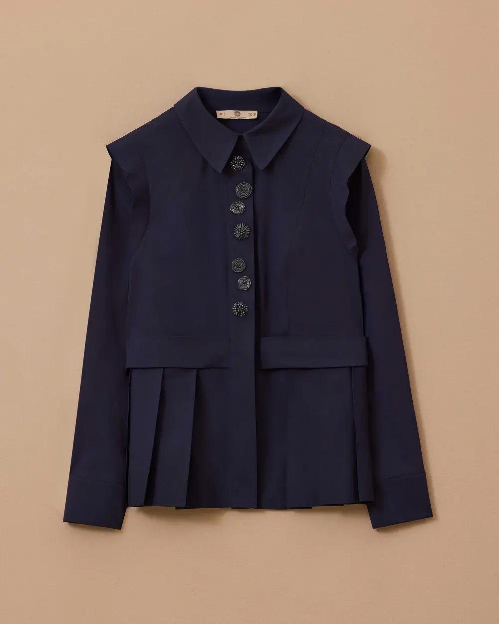 Button-Detail Pleated Shirt