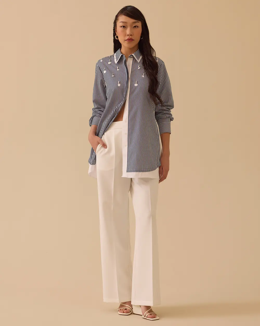 Line Detailed Accessorized Shirt