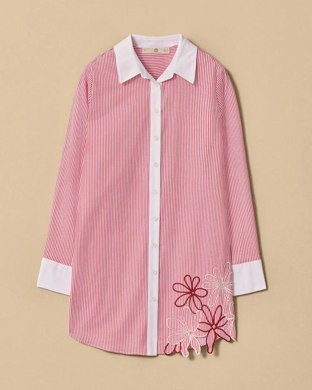 Striped Shirt with Floral Embroidery