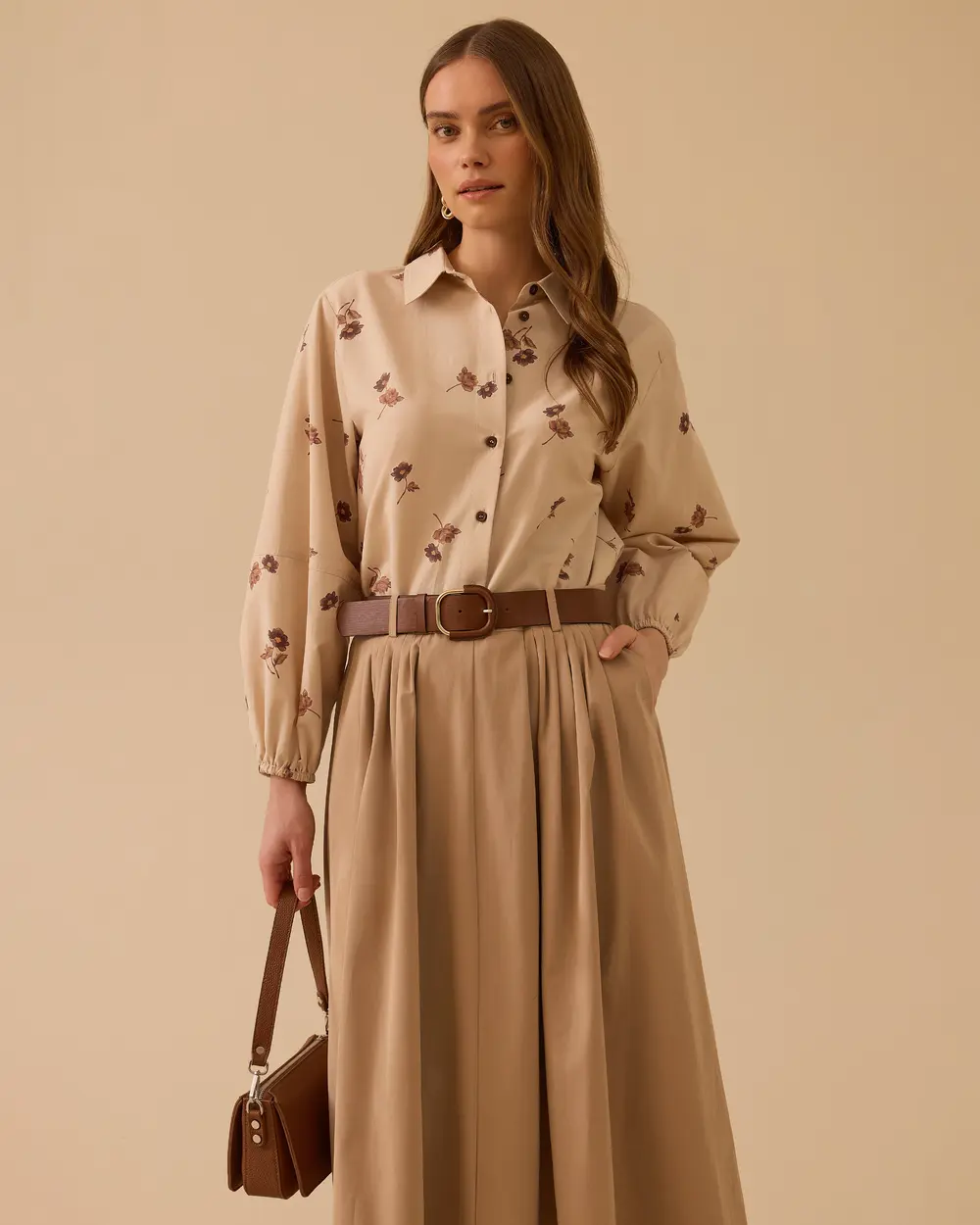 Çiçek Desenli Uzun Kollu Gömlek