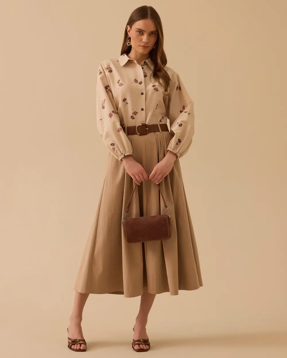 Çiçek Desenli Uzun Kollu Gömlek