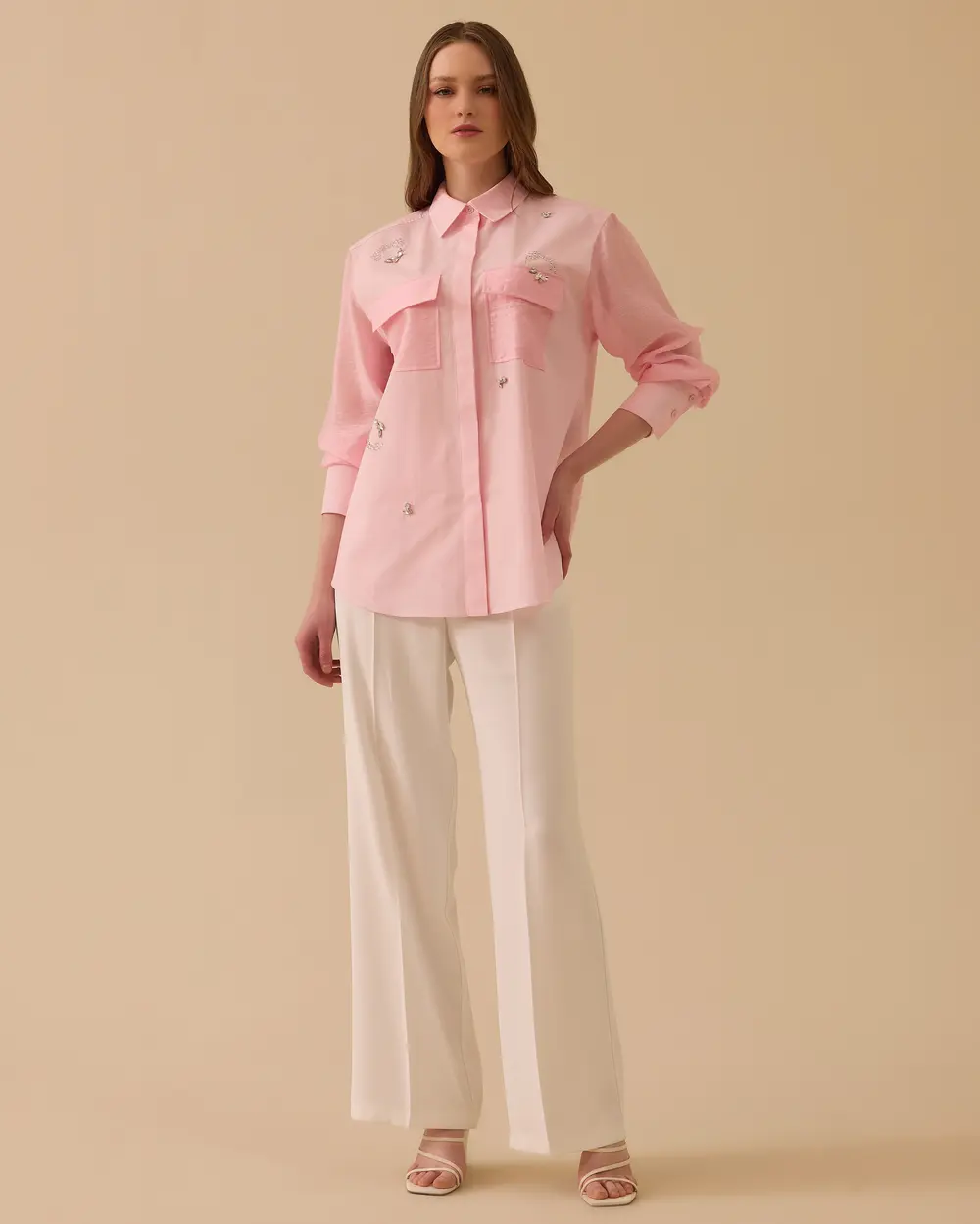 Shirt with Detailed Stone Embellishments on the Pocket