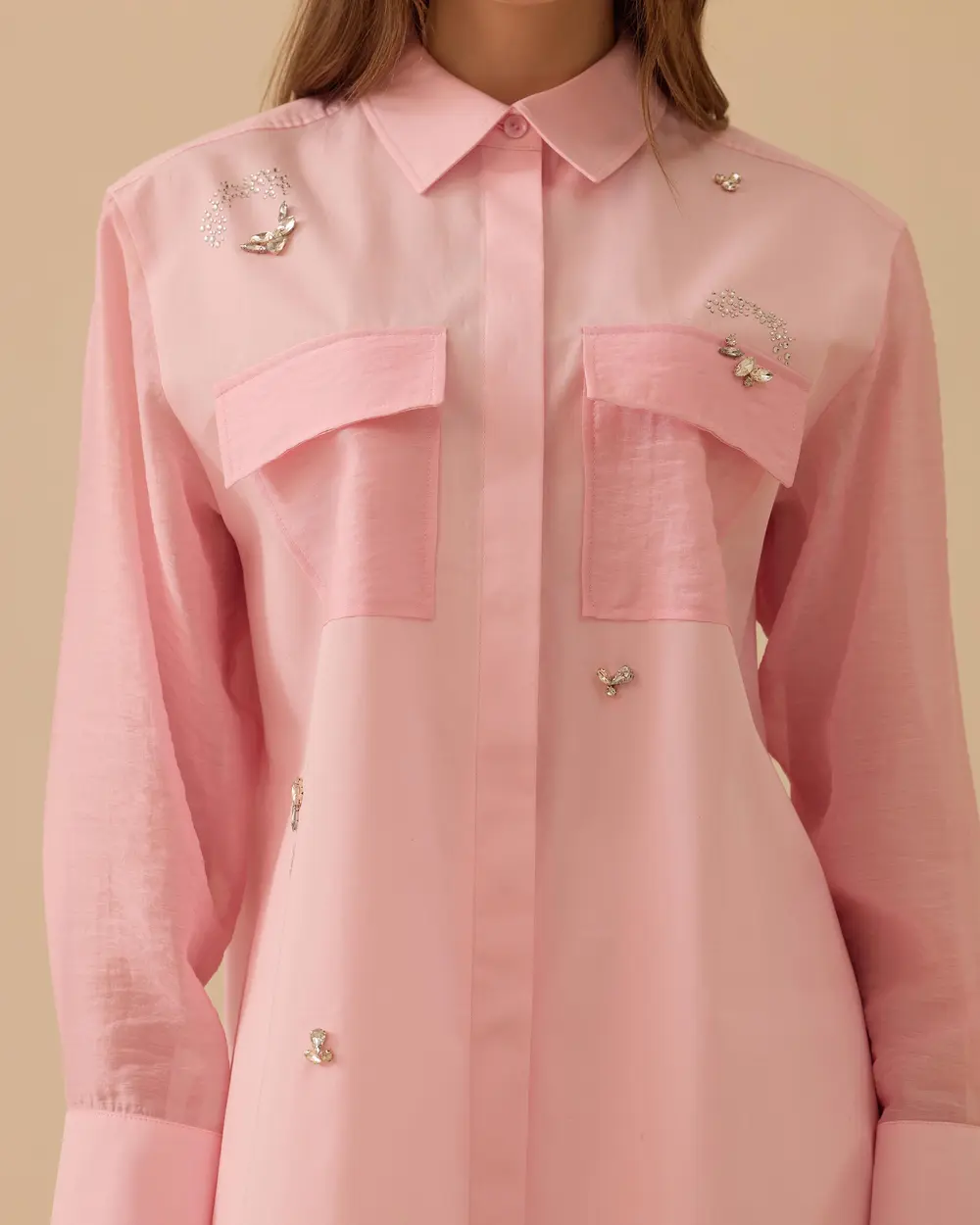 Shirt with Detailed Stone Embellishments on the Pocket