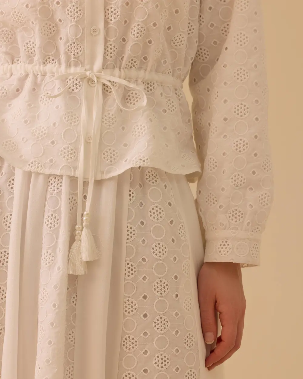Embroidered Shirt with a Tied Waist