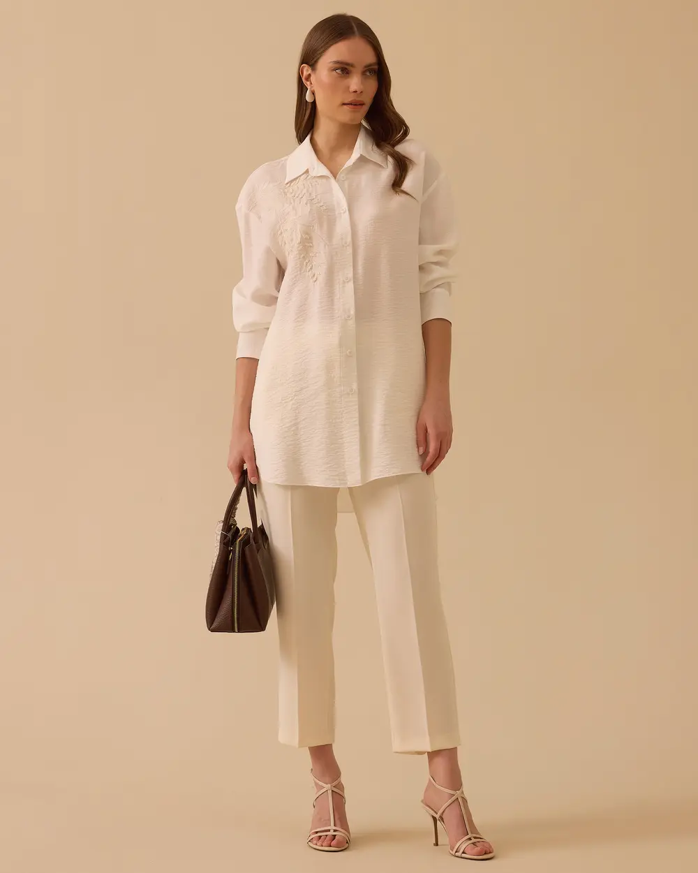Oversized Long-Sleeve Shirt with Embroidery Details