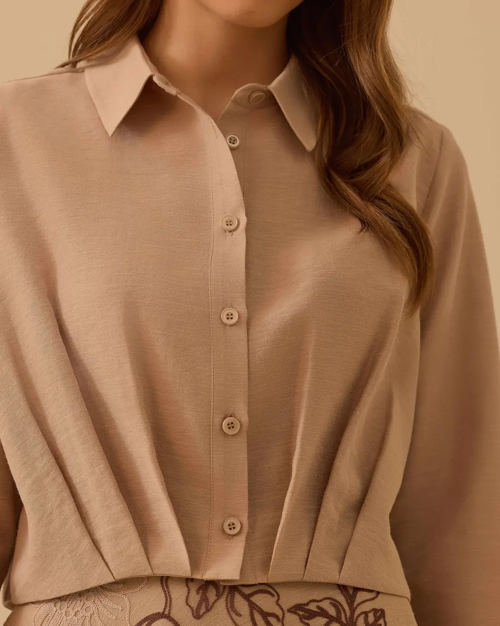 Long-Sleeved Shirt with Buttoned Waist Detail