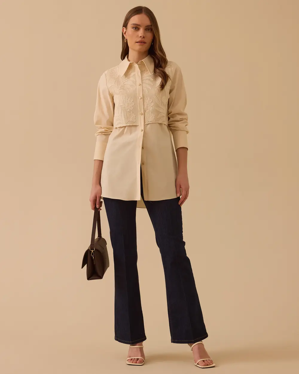 Double Fabric Lace Detailed Shirt