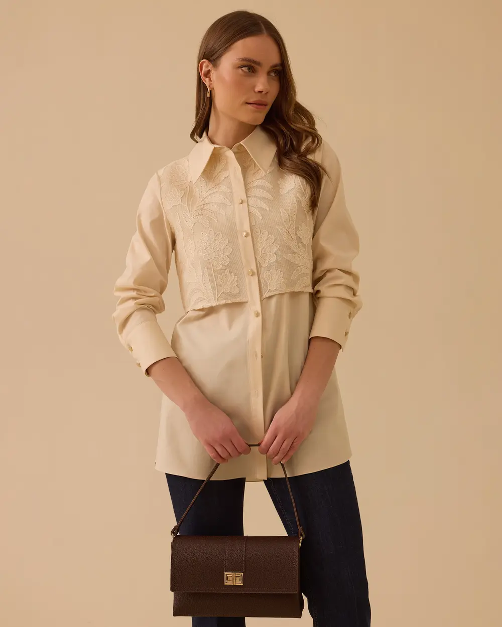 Double Fabric Lace Detailed Shirt