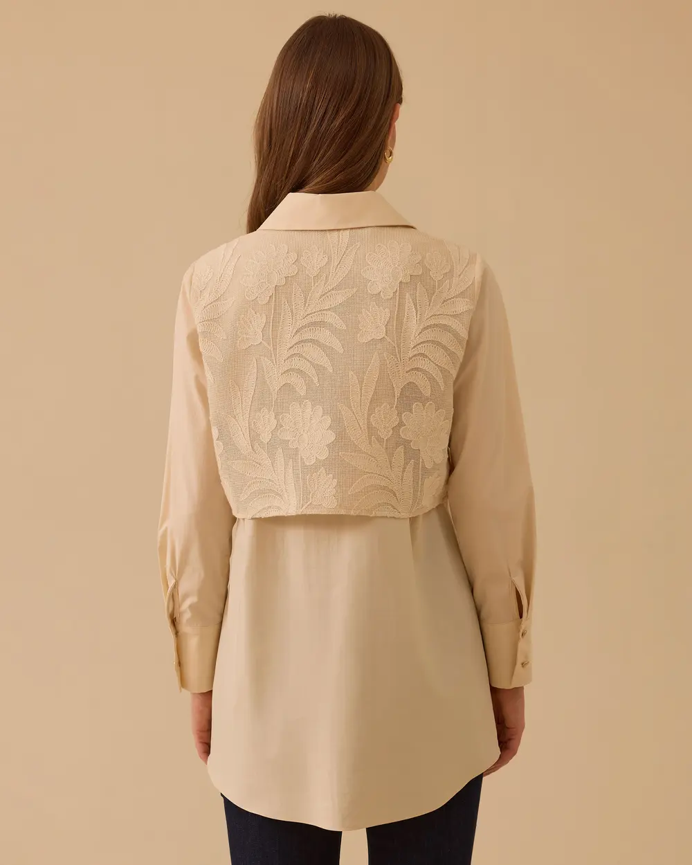 Double Fabric Lace Detailed Shirt