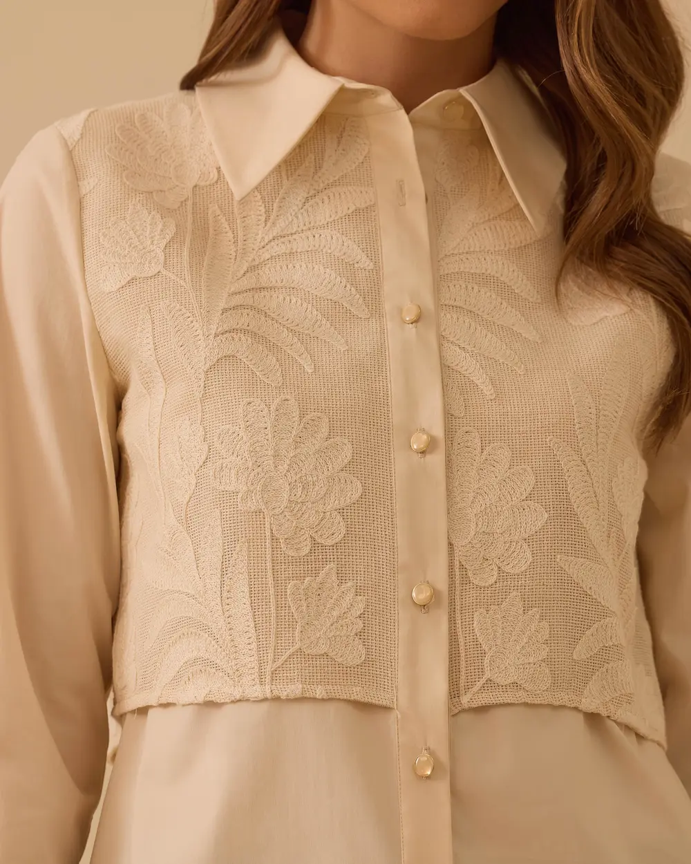 Double Fabric Lace Detailed Shirt