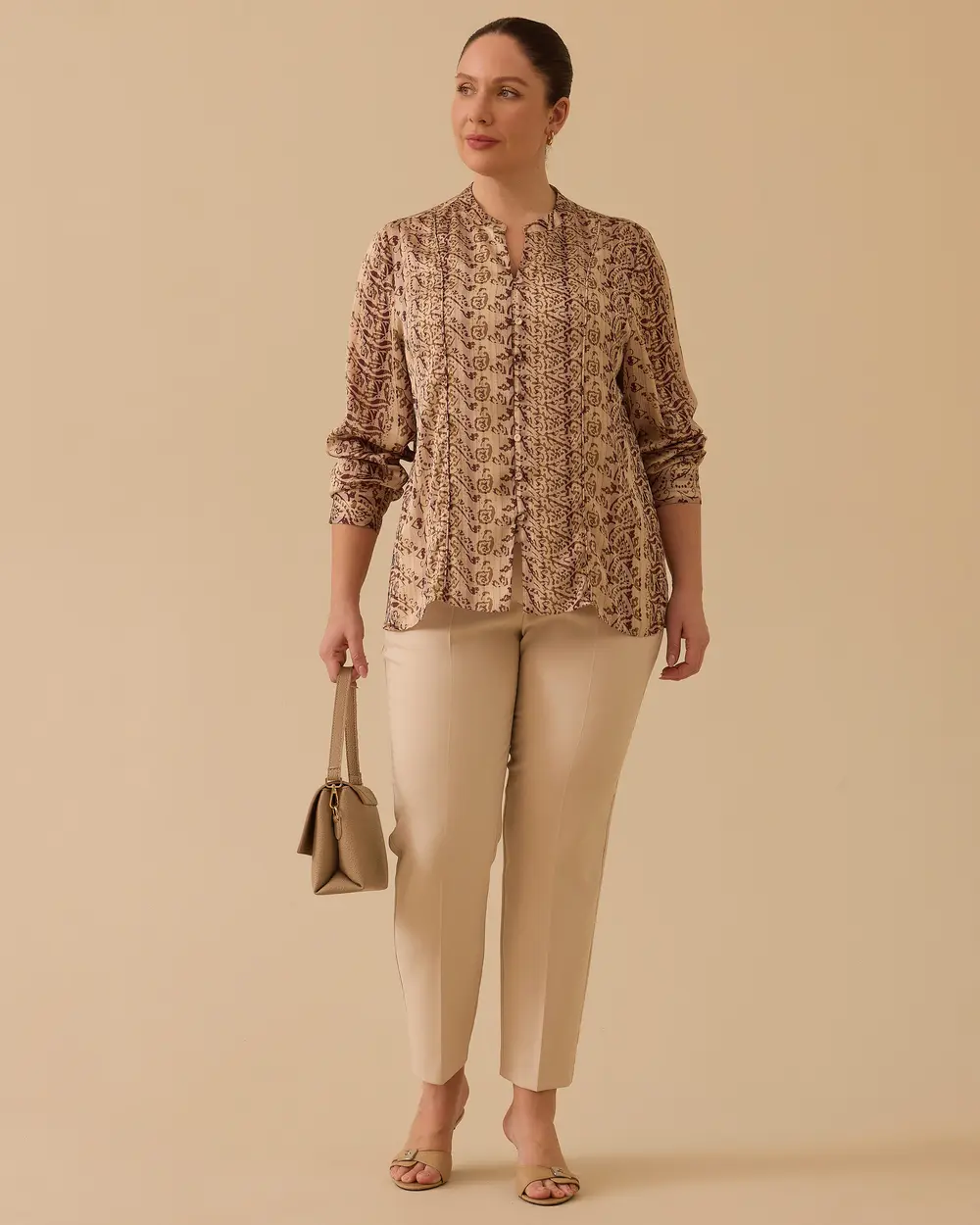 Büyük Beden Desenli Saten Gömlek