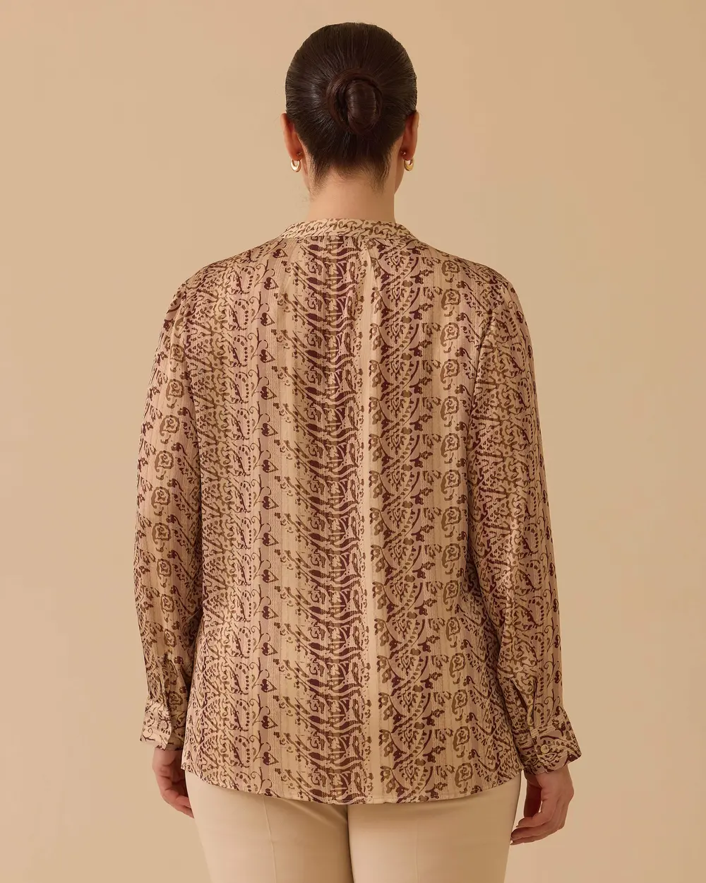 Büyük Beden Desenli Saten Gömlek