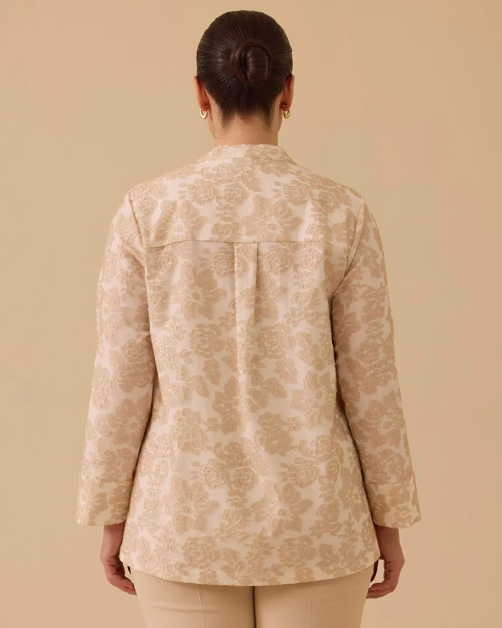 Büyük Beden Çiçek Desenli Bağlama Detaylı Gömlek