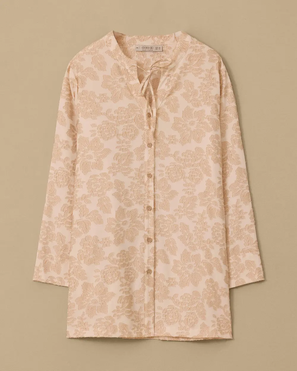 Plus Size Floral Patterned Shirt with Binding Detail