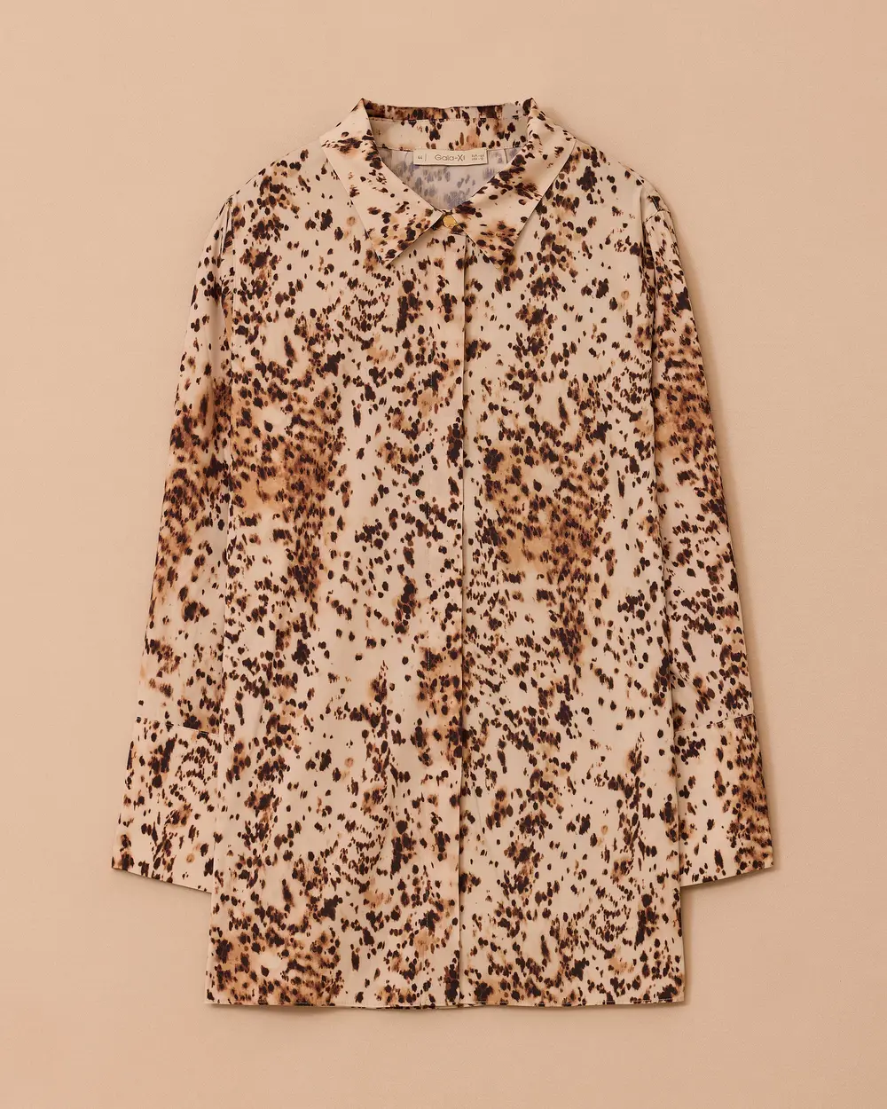 Büyük Beden Leopar Desen Fular Yakalı Gömlek