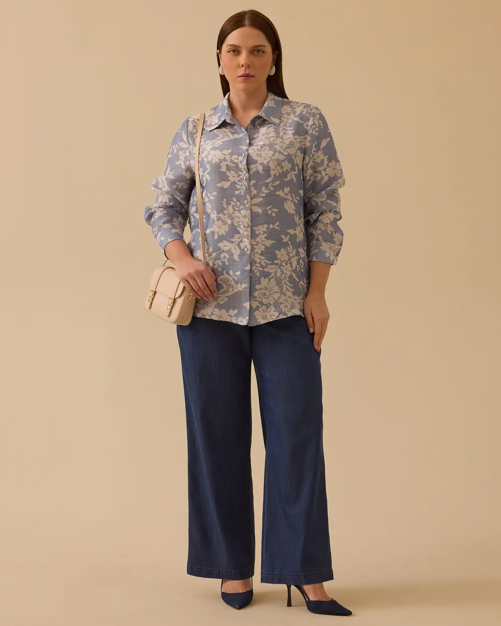 Büyük Beden Çiçek Desenli Gömlek