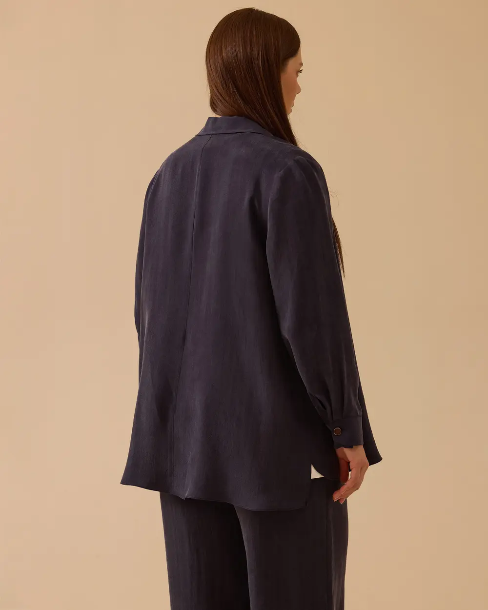 Büyük Beden Lyocell Karışımlı Parlak Dokulu Gömlek