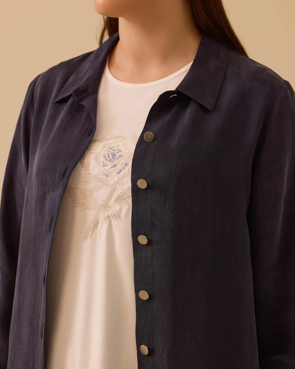 Büyük Beden Lyocell Karışımlı Parlak Dokulu Gömlek