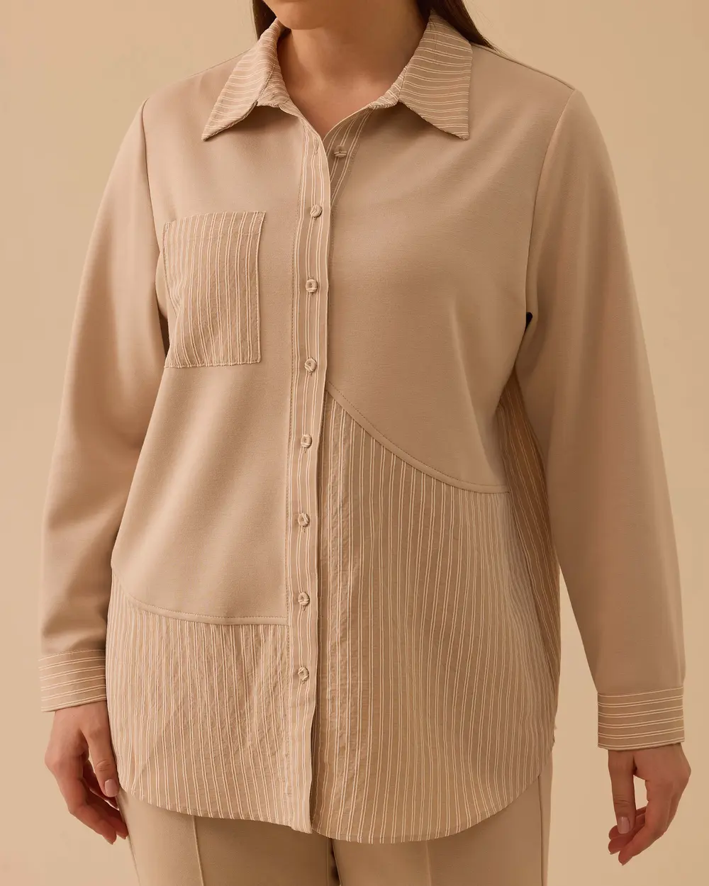 Plus Size Double Fabric Striped Shirt