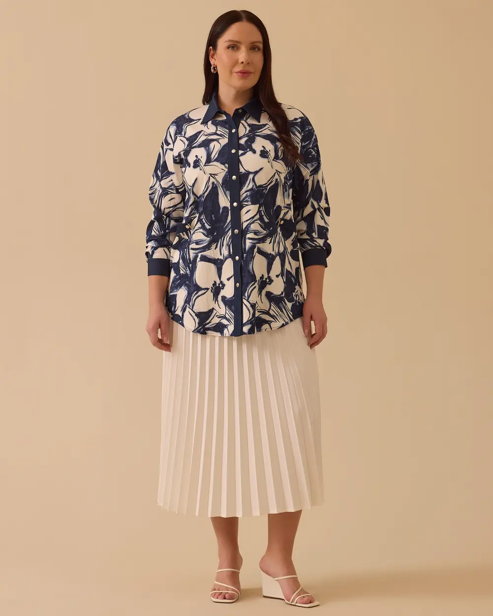 Büyük Beden Çiçek Desenli Gömlek