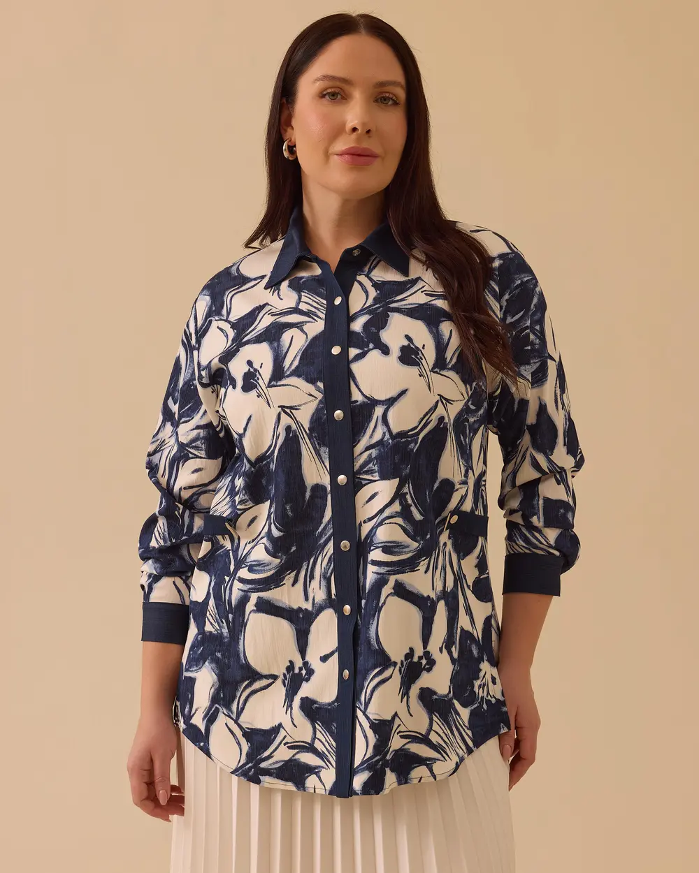 Büyük Beden Çiçek Desenli Gömlek