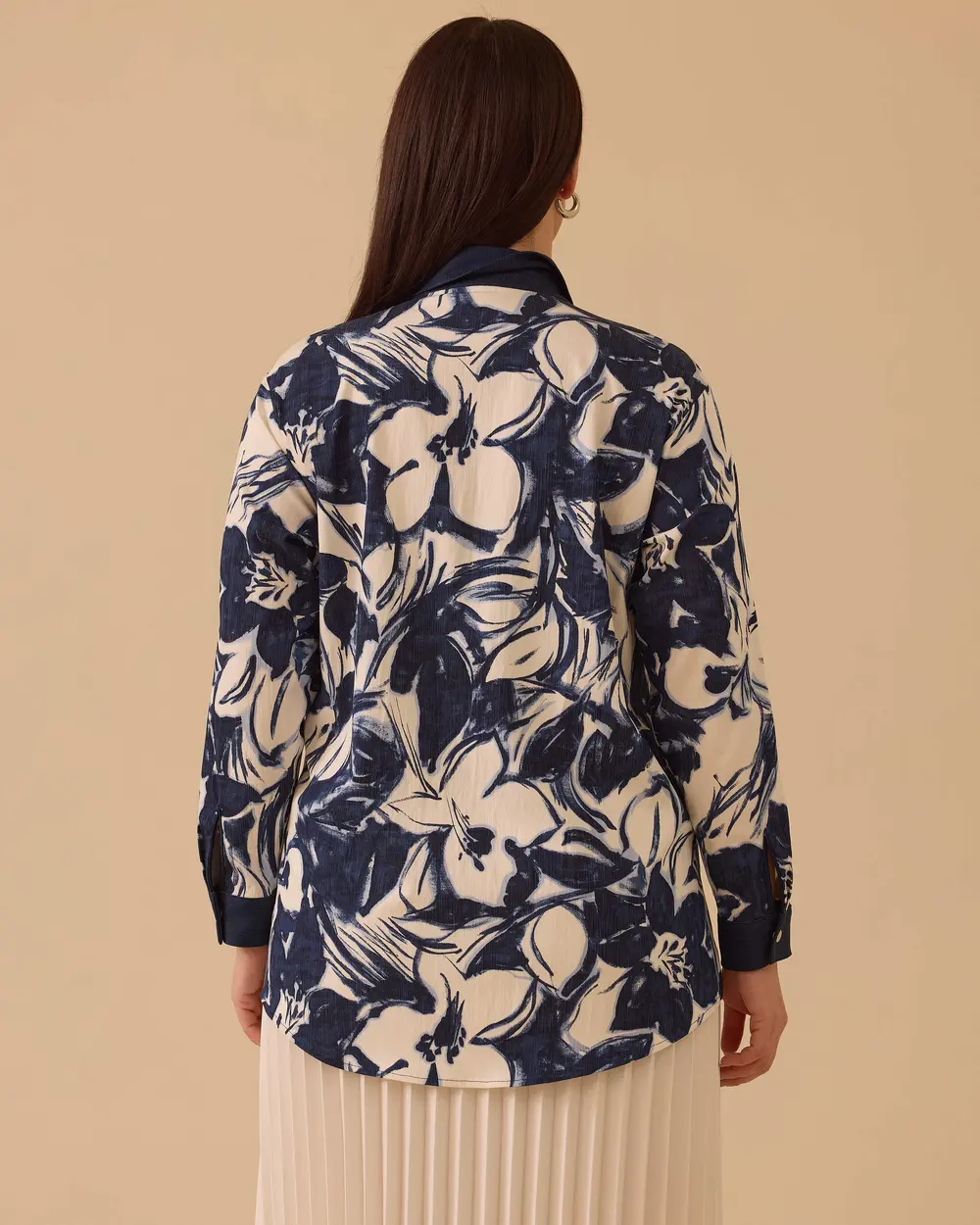 Büyük Beden Çiçek Desenli Gömlek