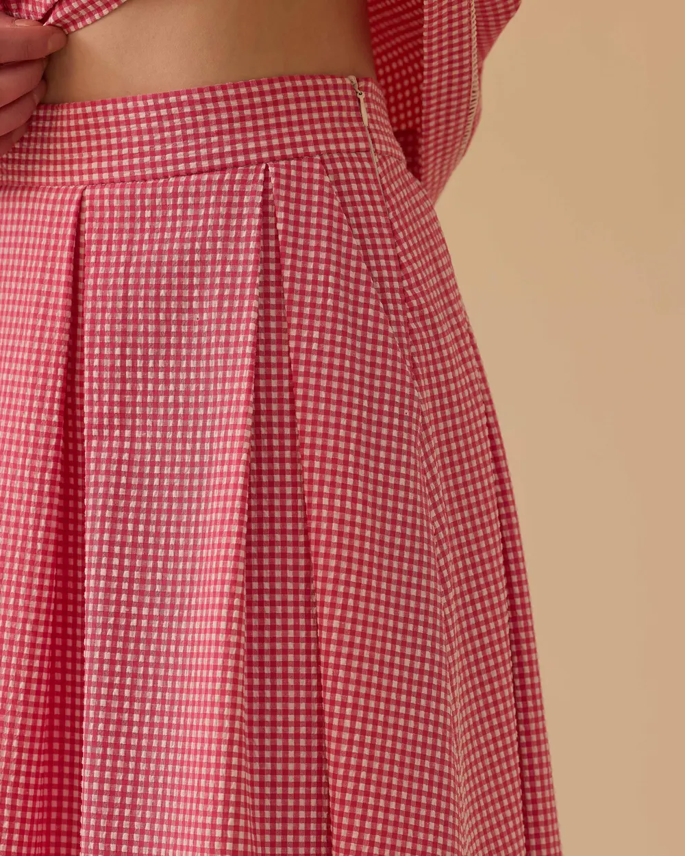 Flared Skirt with Checked Pleated Detail