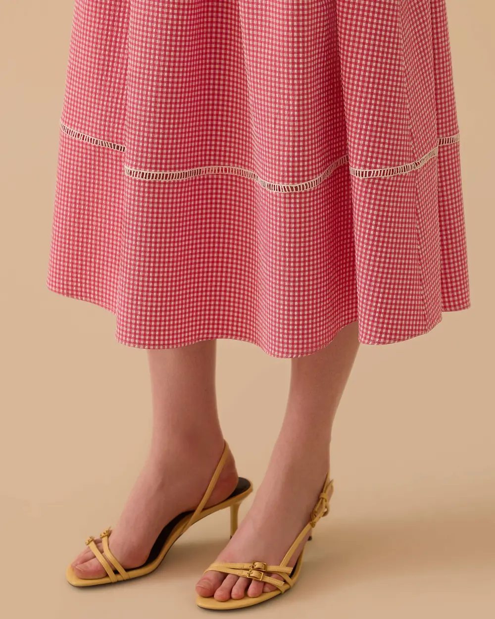 Flared Skirt with Checked Pleated Detail