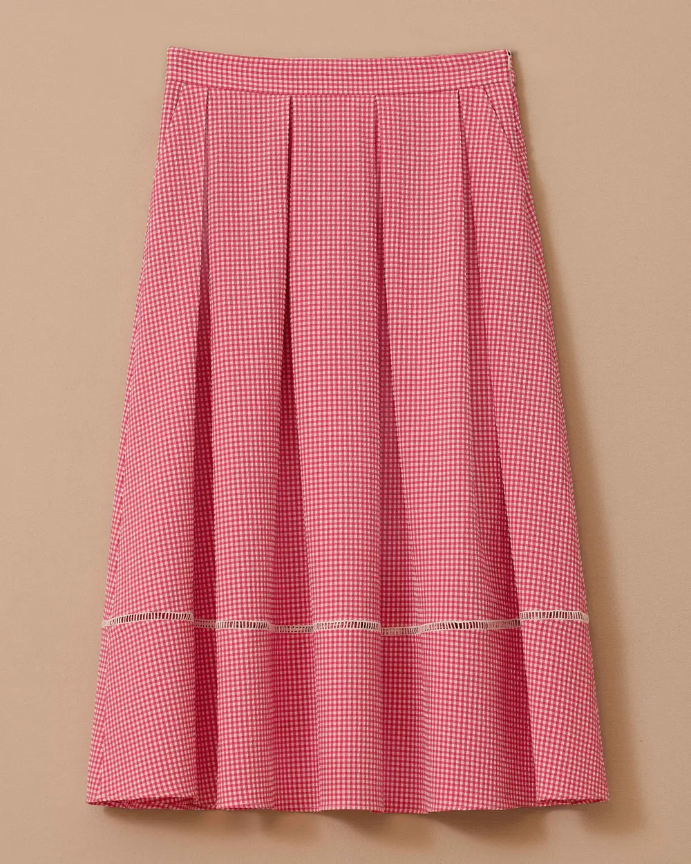 Flared Skirt with Checked Pleated Detail