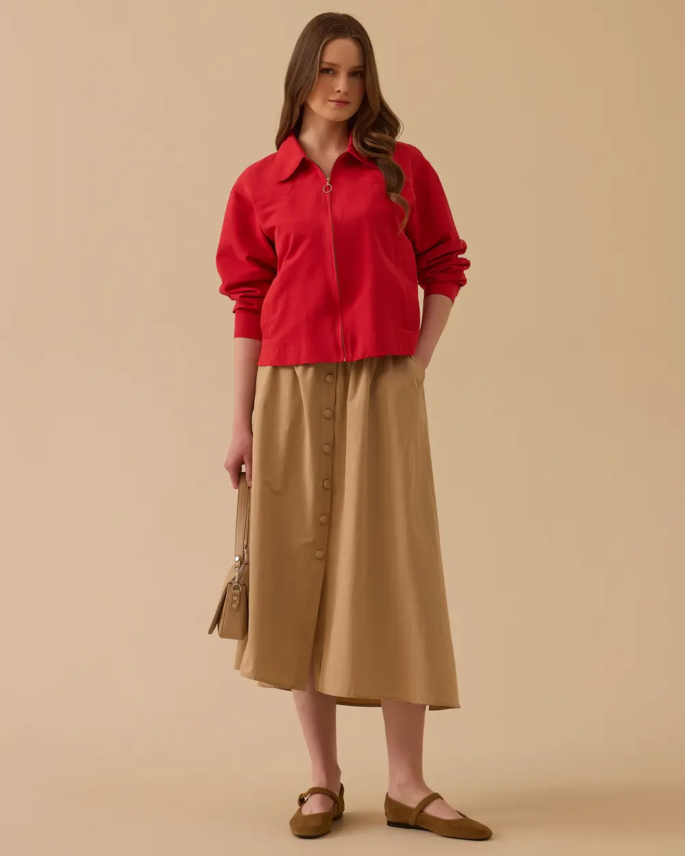 Elastic Waist Buttoned Pocket Skirt