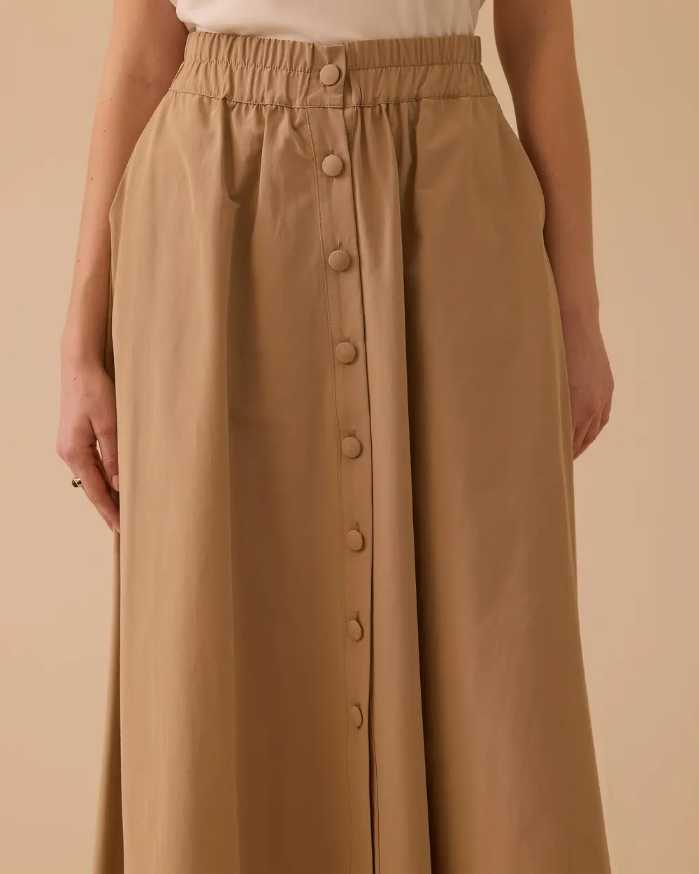 Elastik Bel Düğmeli Cepli Etek