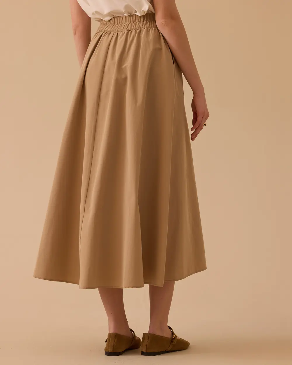 Elastik Bel Düğmeli Cepli Etek