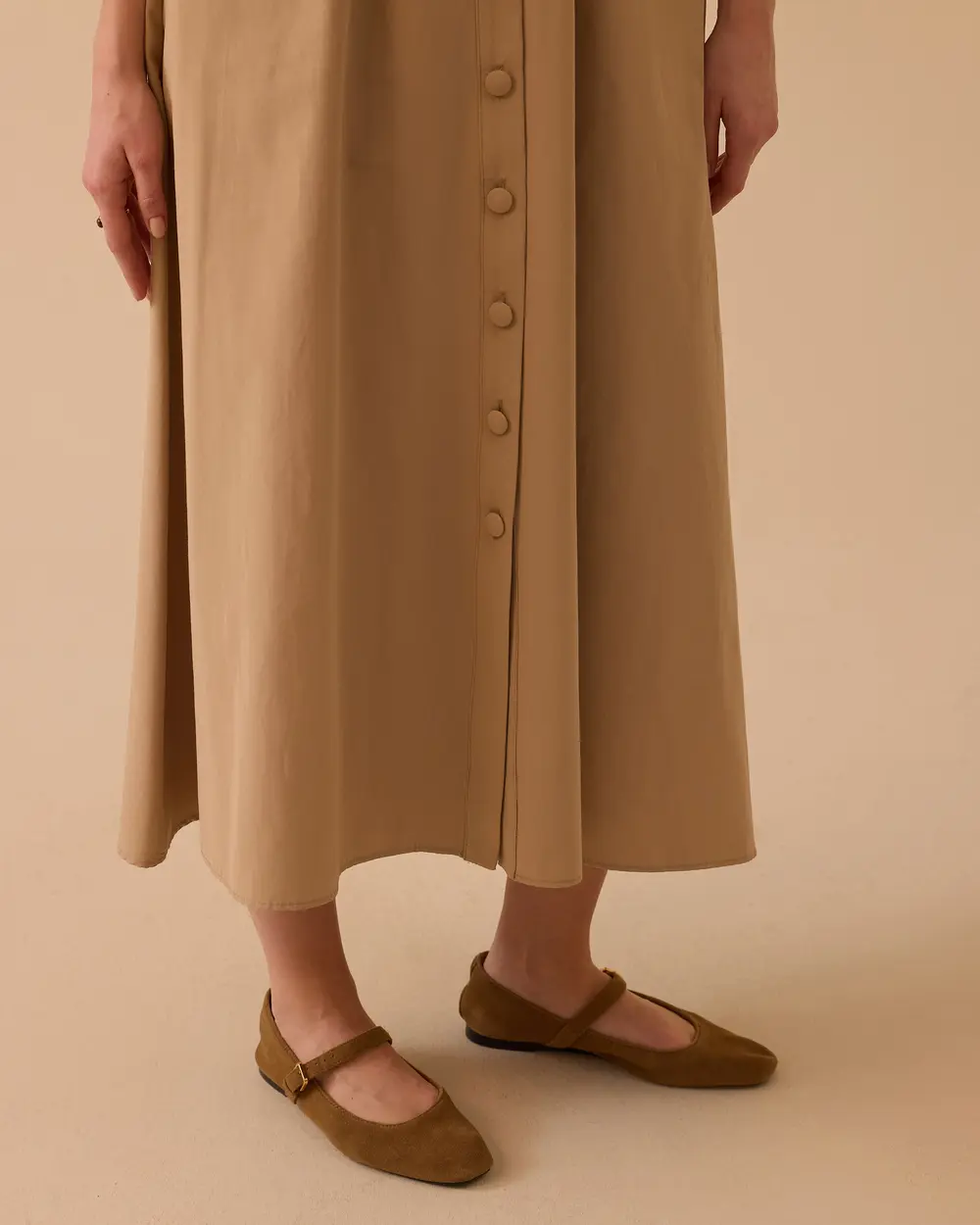 Elastik Bel Düğmeli Cepli Etek