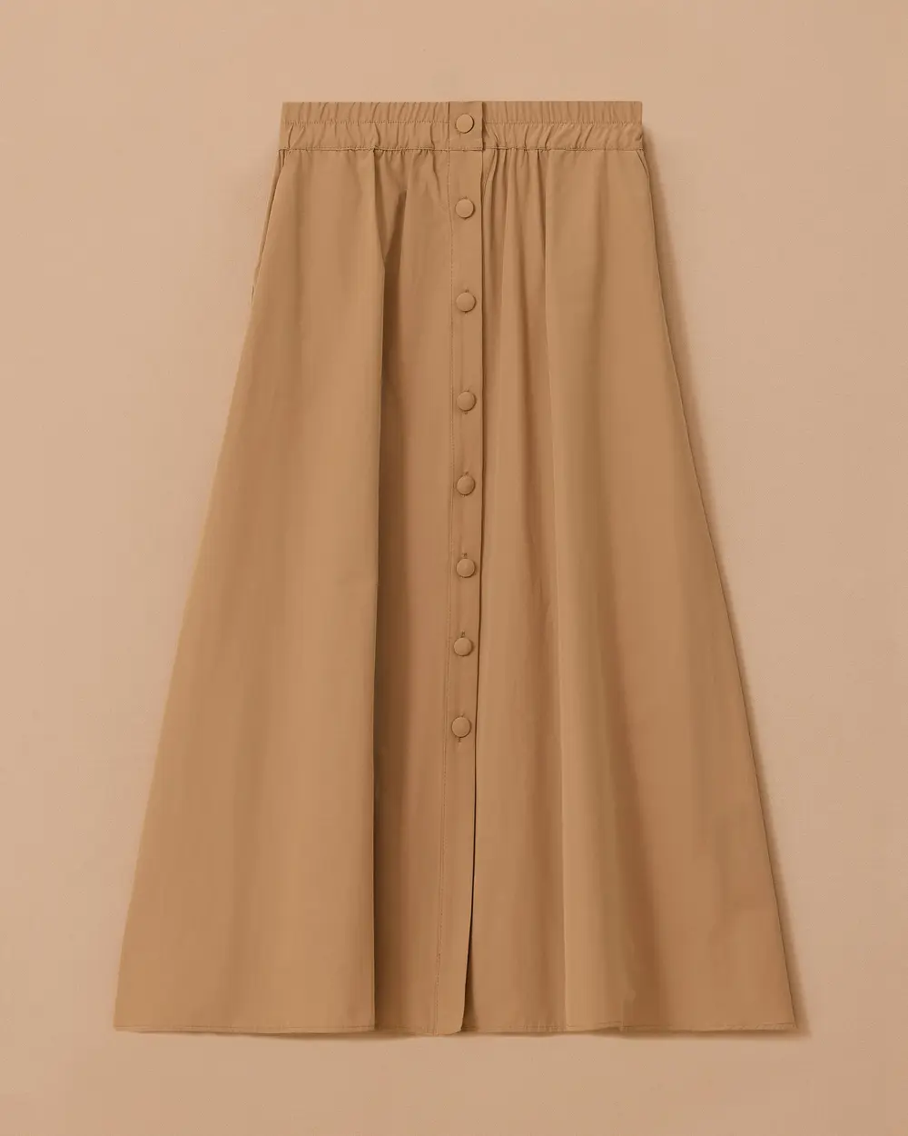 Elastic Waist Buttoned Pocket Skirt
