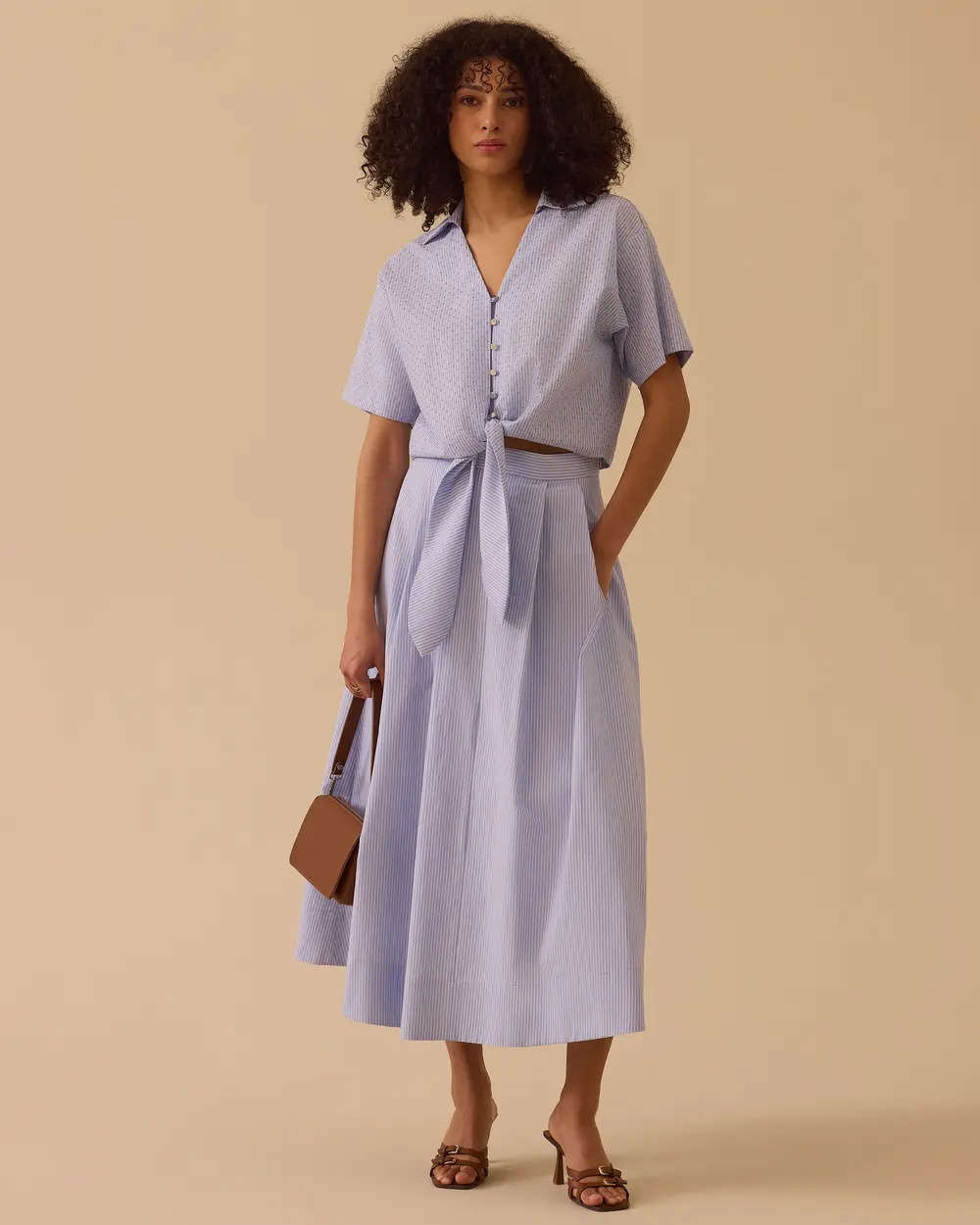 Çizgili A Kesim Midi Boy Etek